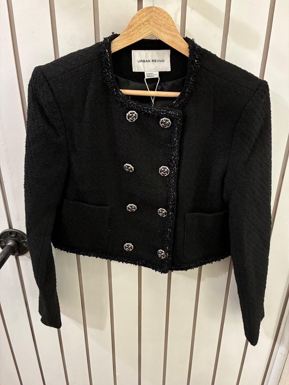 Urban Revivo Black Tweed Blazer with Silver Buttons Size 2